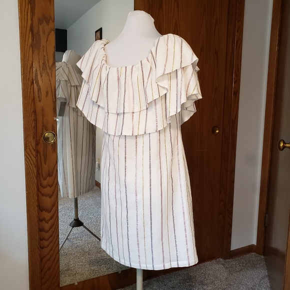 CHARLES HENRY Metallic Stripe Ivory Popover Dress Sz M NWT - Picture 7 of 15